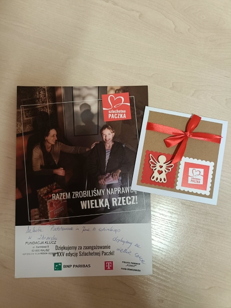 Podziękowania od wolontariuszy Szlachetnej Paczki z rejonu Kalisz oraz Fundacji „Klucz”.